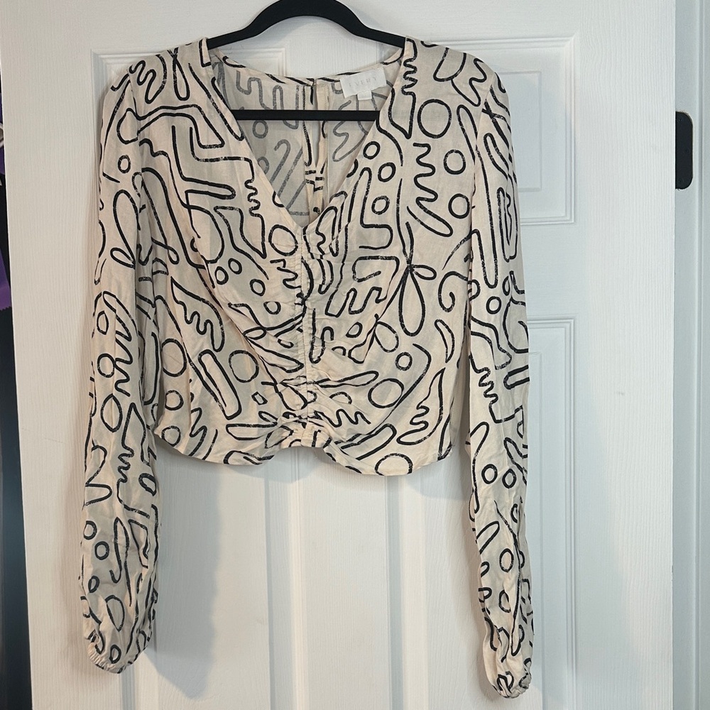 Everly Cream and Black Abstract Blouse